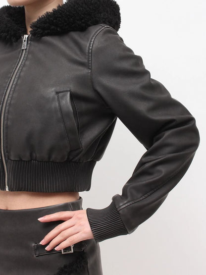 GYDA vintage faux フェイクレザーボアショートブルゾン