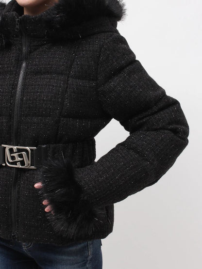 GYDA GG ベルト付き lame tweed ショートダウンコート