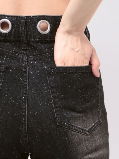EVRIS　アイレットラメフレアデニムパンツ