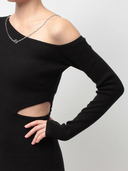 GYDA GG CHAIN LEFT OPEN LONG ニットワンピース
