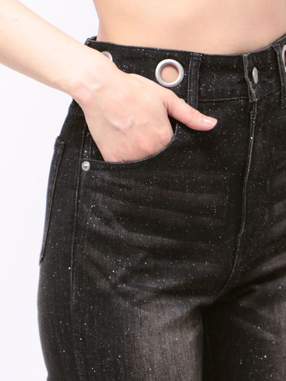 EVRIS　アイレットラメフレアデニムパンツ