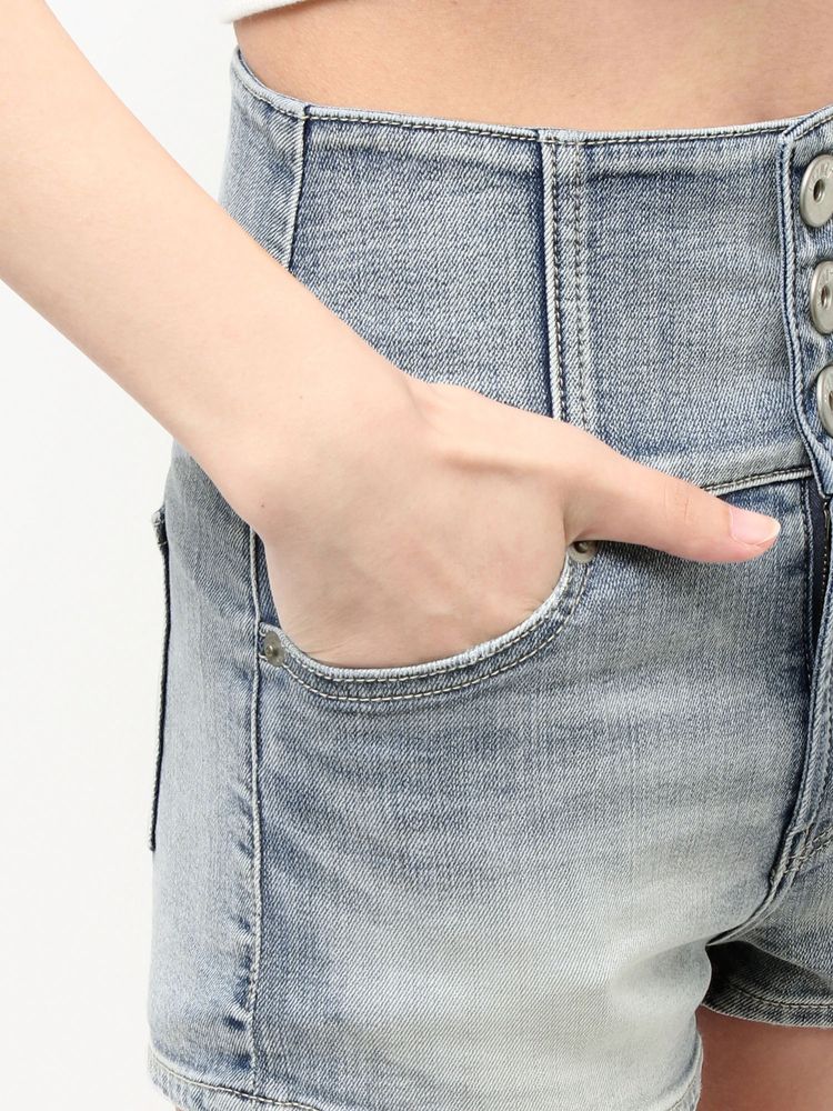 GYDA ハイウエストボタンBACKカーブクロスGYDA chain デニムショートパンツ