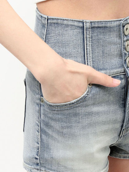 GYDA ハイウエストボタンBACKカーブクロスGYDA chain デニムショートパンツ
