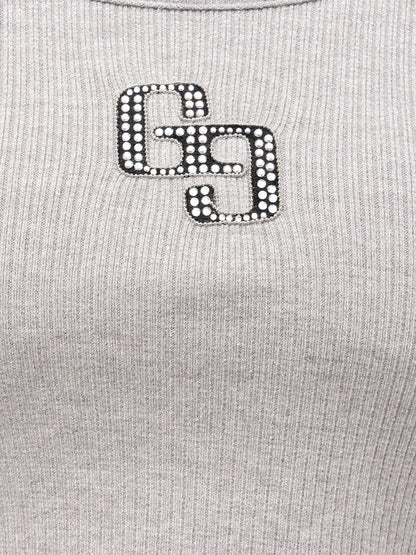 GYDA GGロゴラインストーンラメテレコ long sleeve トップス