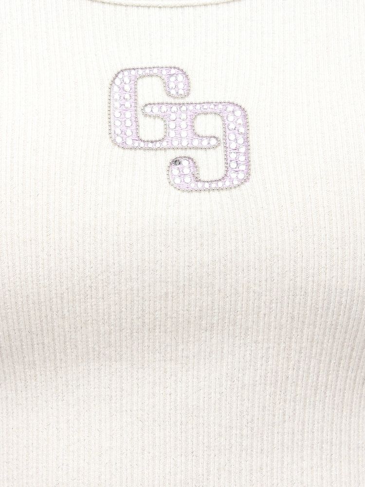 GYDA GGロゴラインストーンラメテレコ long sleeve トップス