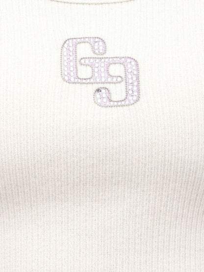 GYDA GGロゴラインストーンラメテレコ long sleeve トップス