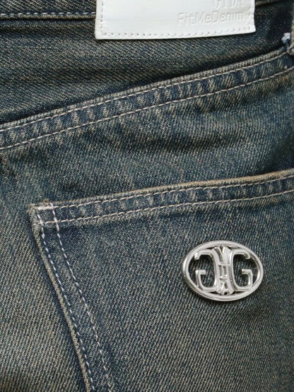 GYDA ハイウエストSymmetryGYDA INNER RIPPEDワイドデニムパンツ