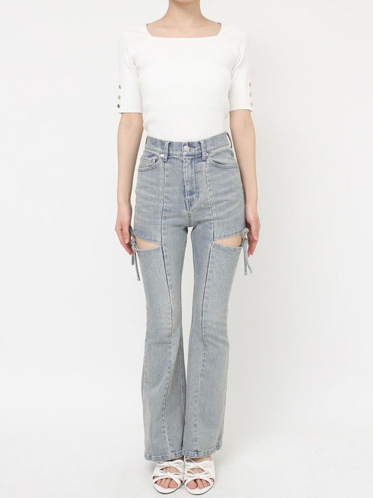 RESEXXY カットアウトリボンデニムパンツ