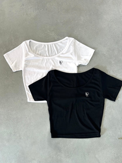 CROCHU スクエアネックロゴクロップT