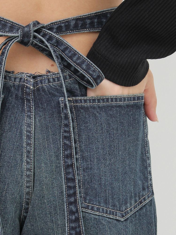EVRIS バックリボンワイドデニムパンツ