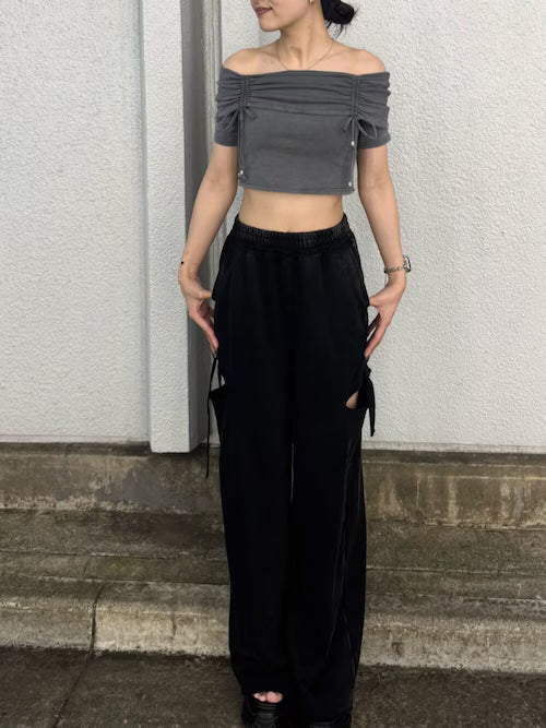 EMODA ギャザーオフショルダーリボントップ