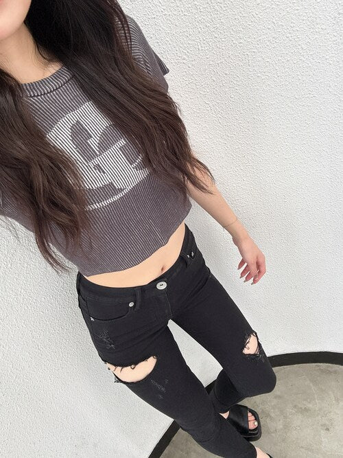 GYDA ミドルウエスト SIDE RIPPEDカラースキニーパンツ