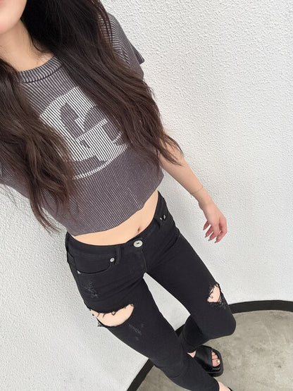 GYDA ミドルウエスト SIDE RIPPEDカラースキニーパンツ