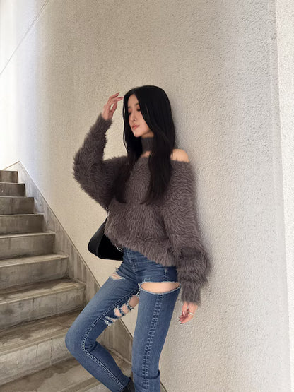 GYDA 2way シャギーチョーカーニットトップス