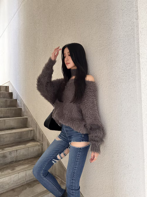 GYDA 2way シャギーチョーカーニットトップス