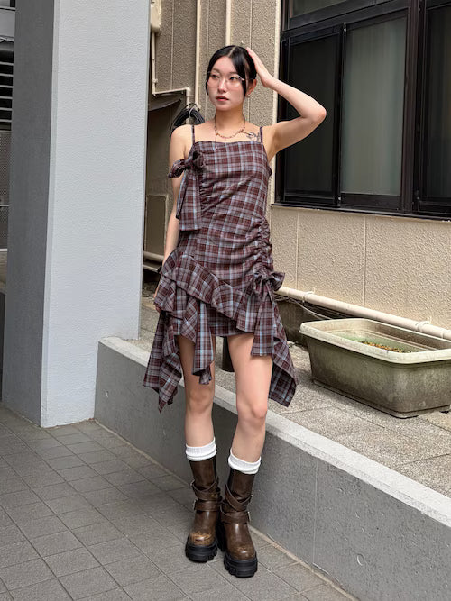 EMODA アシンメトリーギャザーリボンワンピース