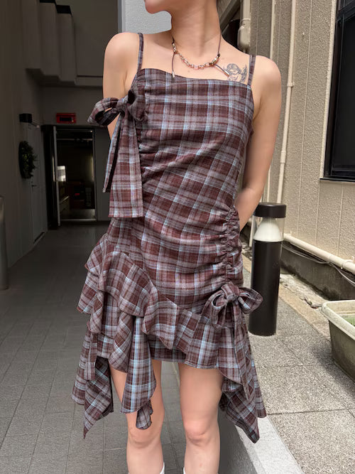 EMODA アシンメトリーギャザーリボンワンピース