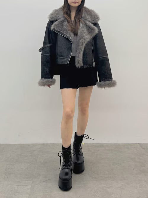 MURUA リバーシブルショートフェイクムートンブルゾン