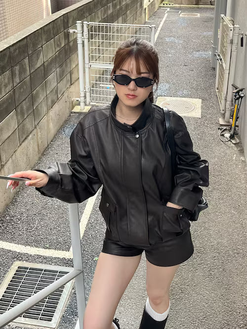 EMODA FAUXレザーハイネックブルゾン