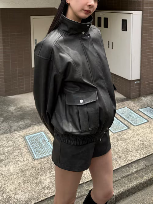 EMODA FAUXレザーハイネックブルゾン