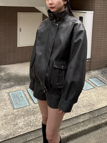 EMODA FAUXレザーハイネックブルゾン
