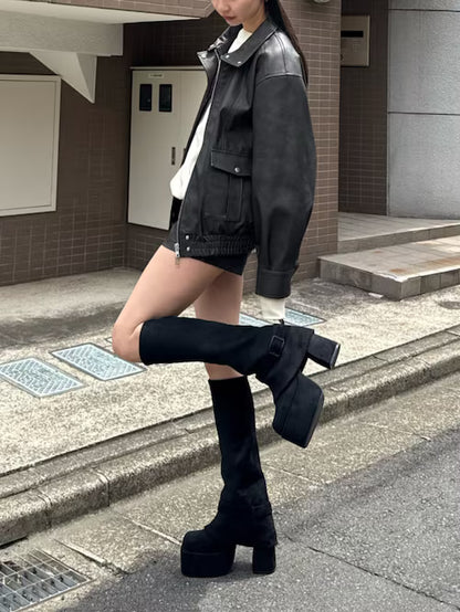 EMODA FAUXレザーハイネックブルゾン