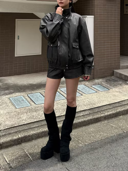 EMODA FAUXレザーハイネックブルゾン