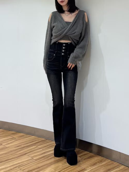 EMODA ショルダースキンクロップ2WAYニット