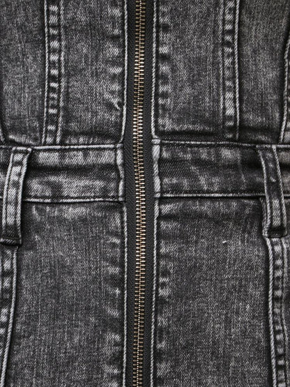 GYDA Symmetry GYDA フロントZIP スカートライクデニムタイトミニワンピース