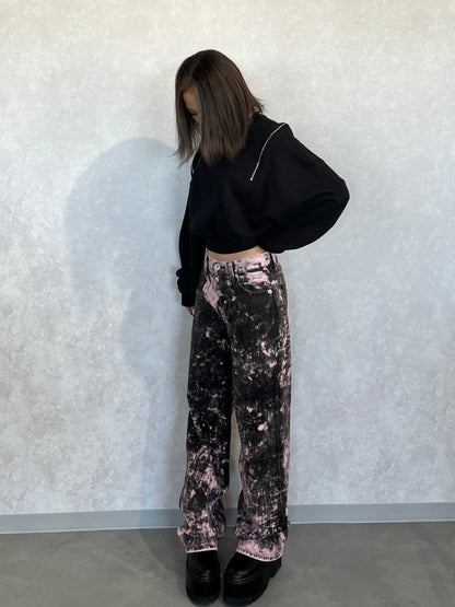 GYDA ハイウエスト Tie Dyeワイドデニムパンツ