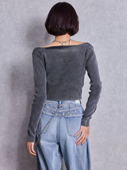 GYDA GG bijou ZIP ブリーチニットショートトップス
