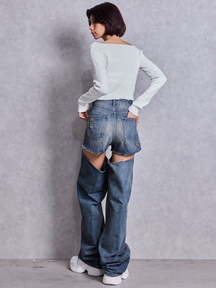GYDA GG bijou ZIP ブリーチニットショートトップス