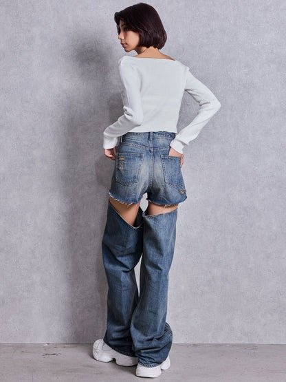GYDA GG bijou ZIP ブリーチニットショートトップス
