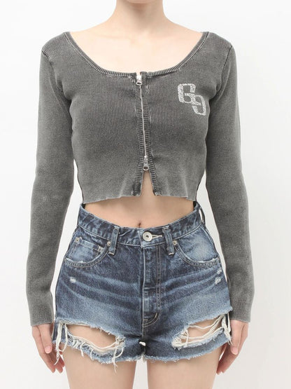 GYDA GG bijou ZIP ブリーチニットショートトップス