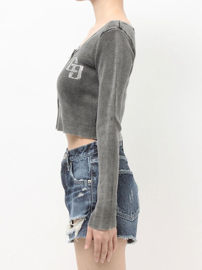 GYDA GG bijou ZIP ブリーチニットショートトップス