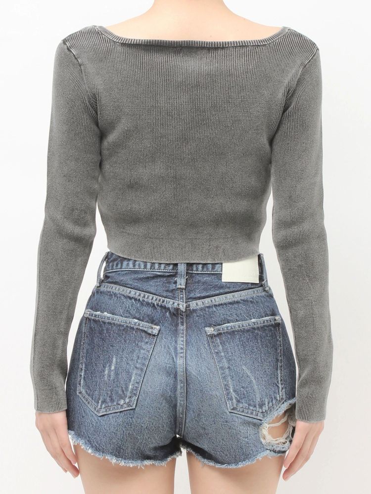 GYDA GG bijou ZIP ブリーチニットショートトップス