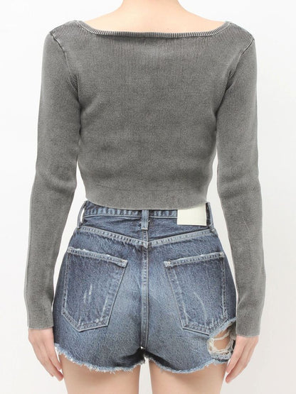 GYDA GG bijou ZIP ブリーチニットショートトップス