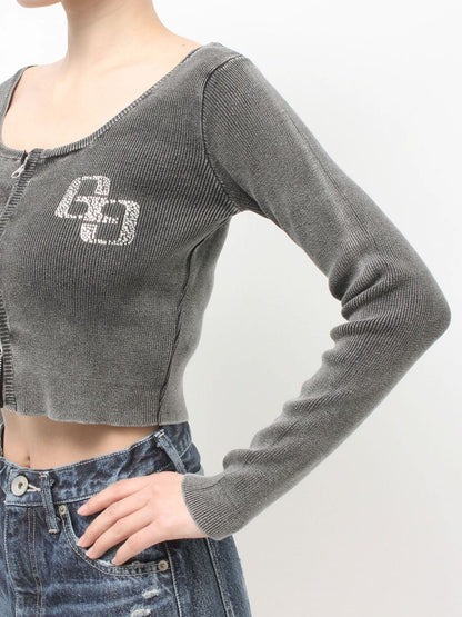 GYDA GG bijou ZIP ブリーチニットショートトップス