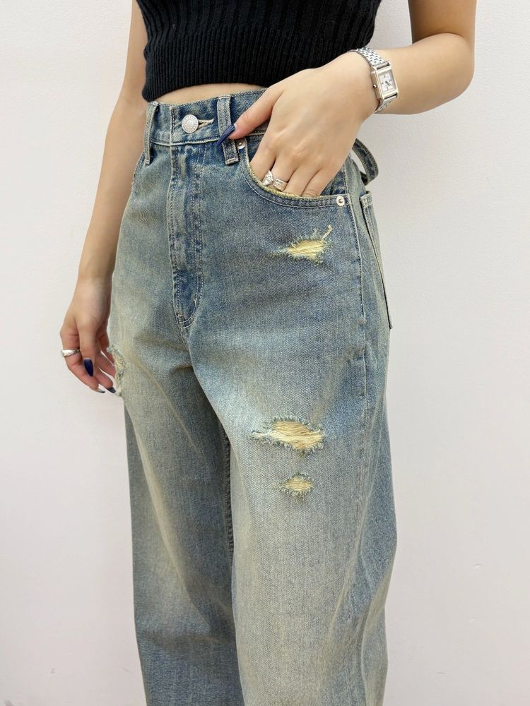 EVRIS バックリボンワイドデニムパンツ