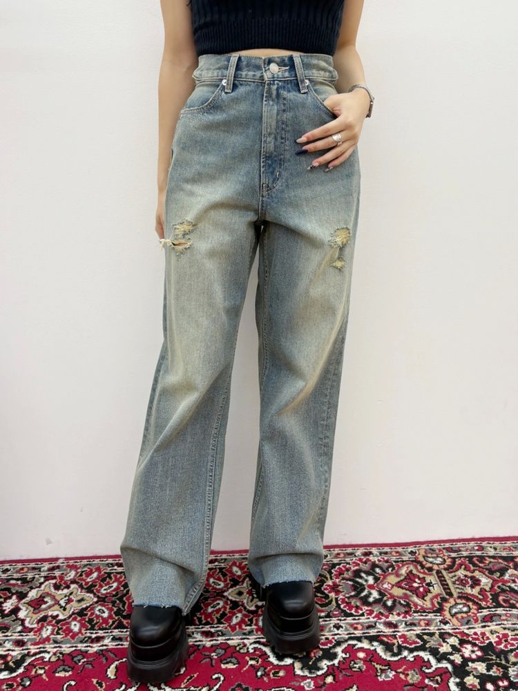 EVRIS バックリボンワイドデニムパンツ