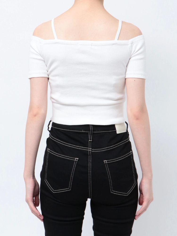 GYDA ハーフスリーブカシュクールオフショルショートトップス
