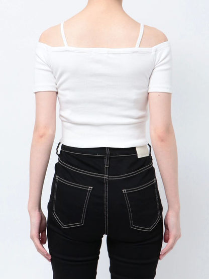 GYDA ハーフスリーブカシュクールオフショルショートトップス