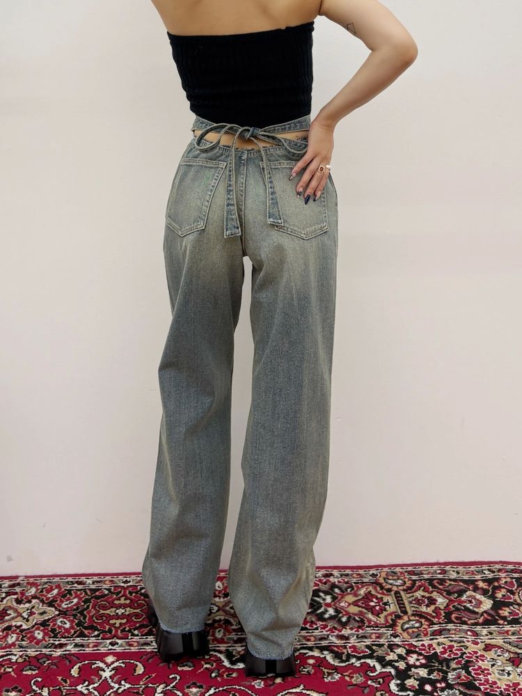 EVRIS バックリボンワイドデニムパンツ