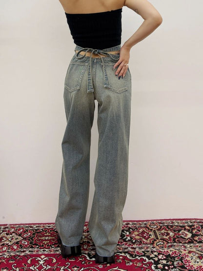 EVRIS バックリボンワイドデニムパンツ