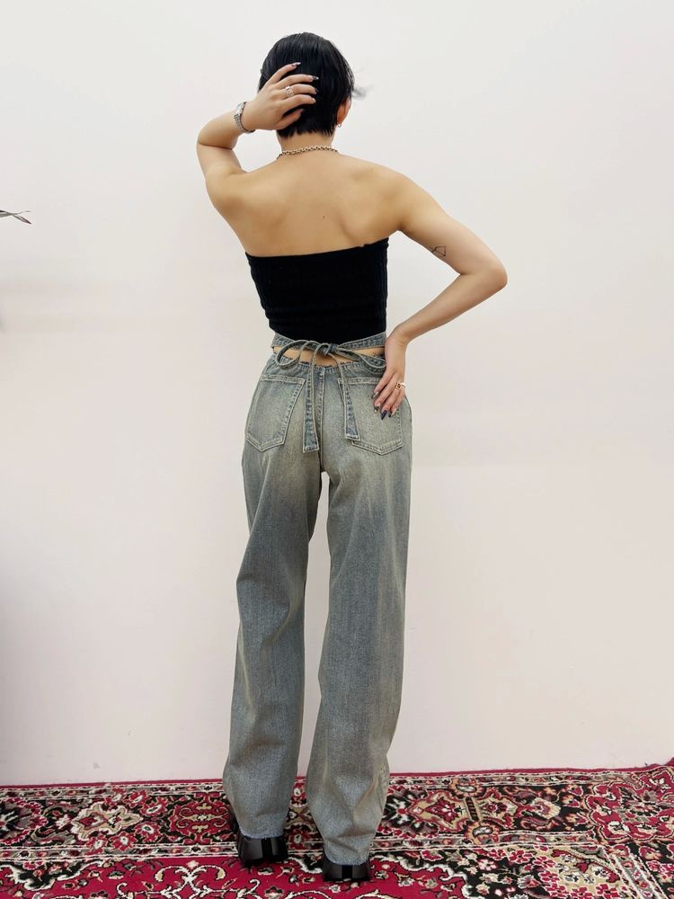 EVRIS バックリボンワイドデニムパンツ