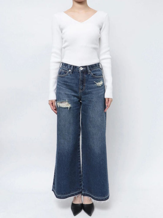 GYDA ハイウエストレースデザインフレアデニムパンツ