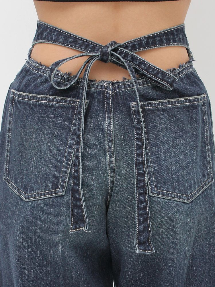 EVRIS バックリボンワイドデニムパンツ