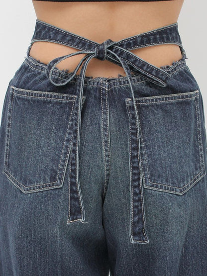 EVRIS バックリボンワイドデニムパンツ
