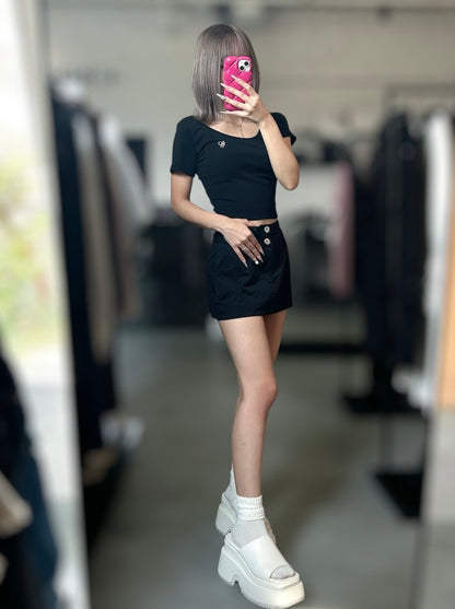 CROCHU スクエアネックロゴクロップT