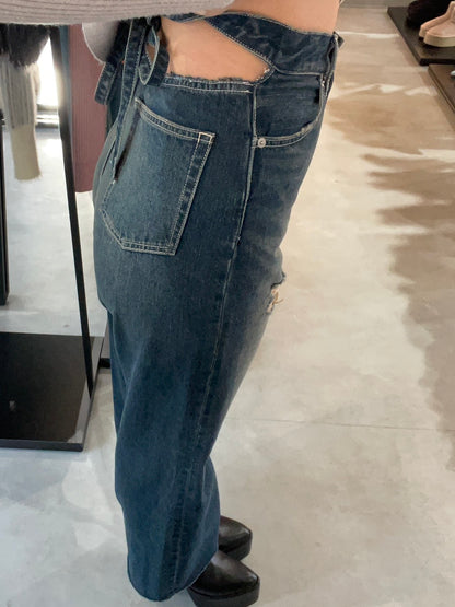 EVRIS バックリボンワイドデニムパンツ